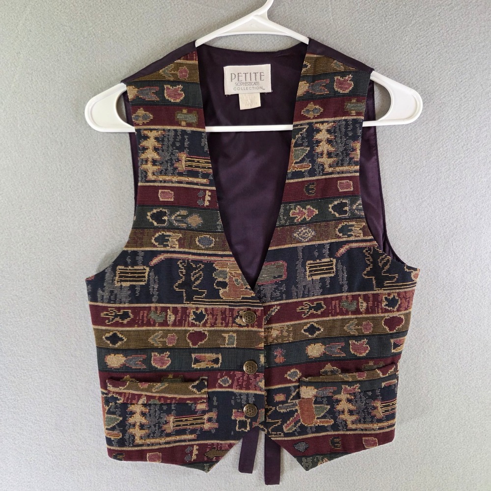 Vintage Petite Sophisticate Tapestry Vest Southwestern Prairiecore Eclectic S/P